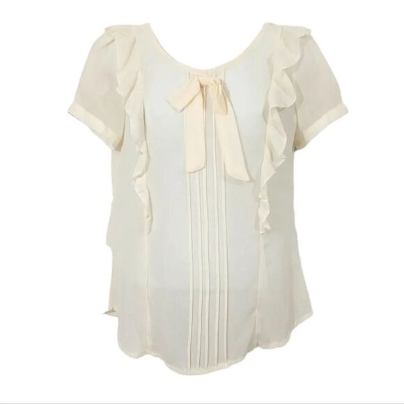 NEW Vintage 90s Y2K City Bird Ruffled Sheer Chiffon Top in Ivory Size Small - Picture 3 of 13
